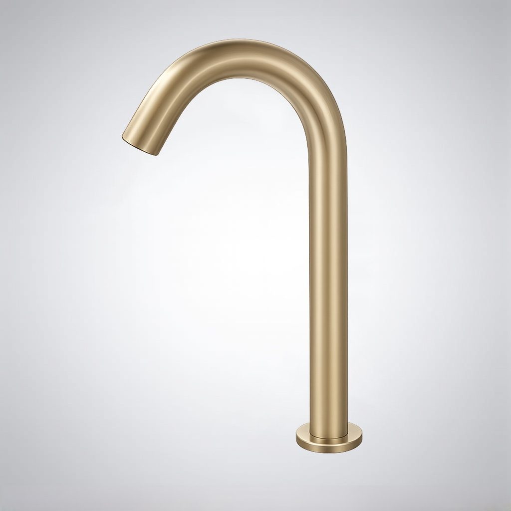 Champagne gold slim gooseneck sensor faucet used as a technology and finish planning reference