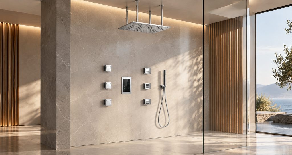 Luxury body jet massage shower used as a premium shower-system fixture reference
