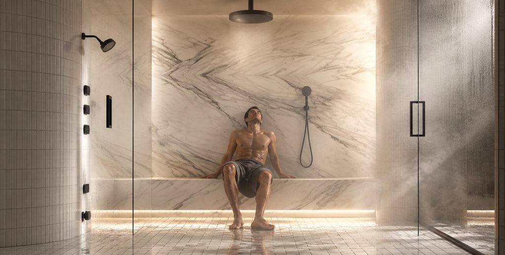 Luxury steam and rainfall shower retreat used as an applications overview reference