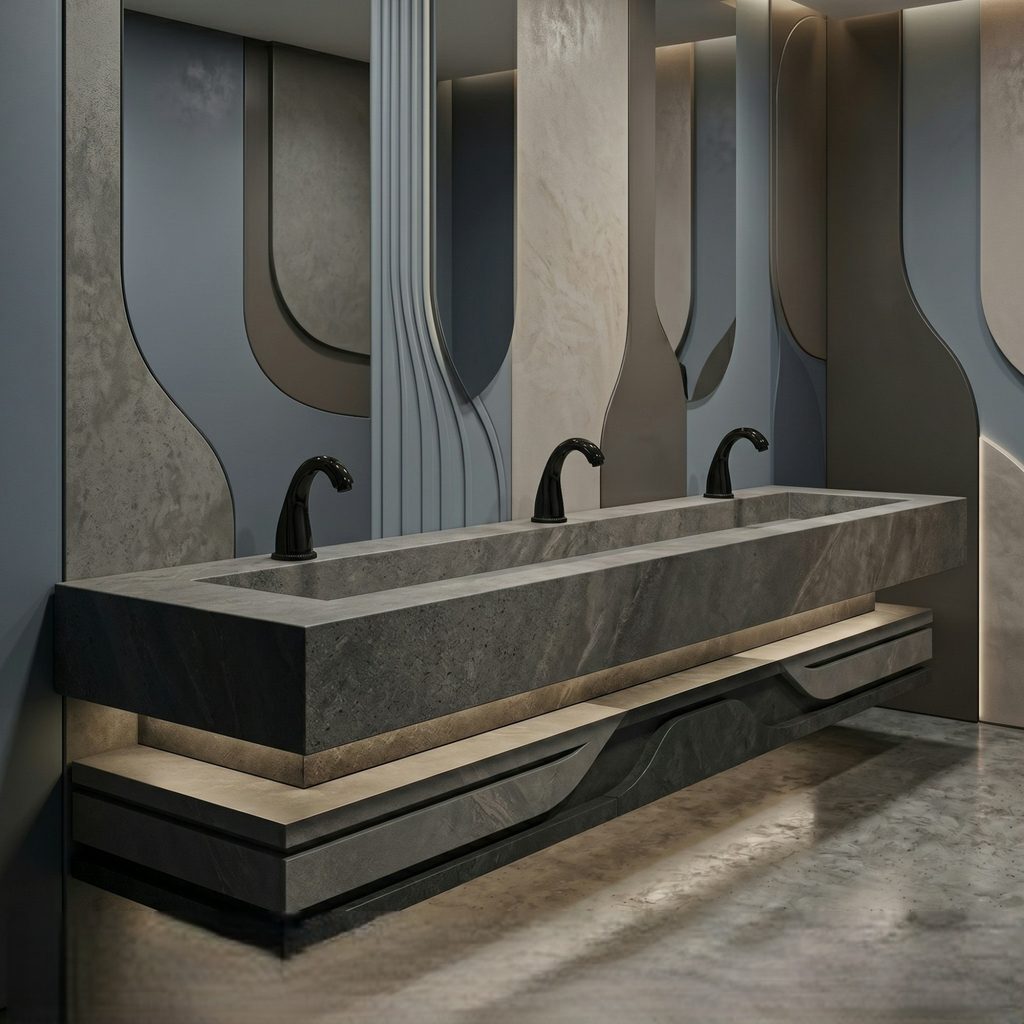 Matte black commercial basin faucet used as a bathroom fixture coordination reference