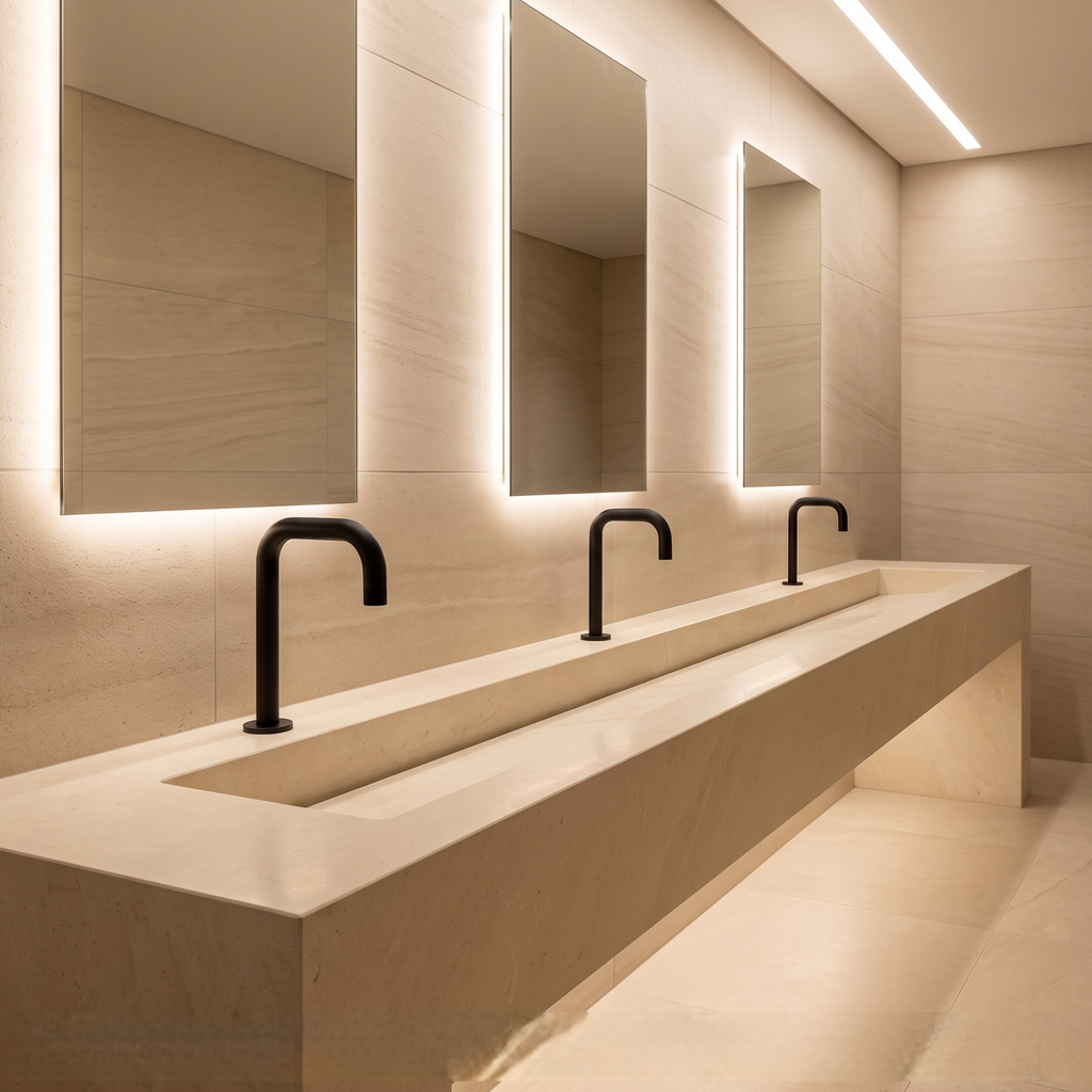 Matte black minimalist sensor faucet for specification and serviceability research