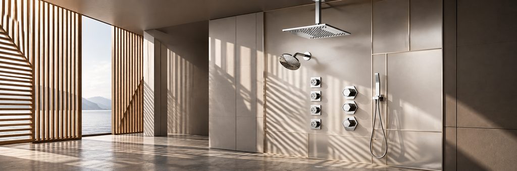 Modern square rainfall shower system used as an image transparency reference